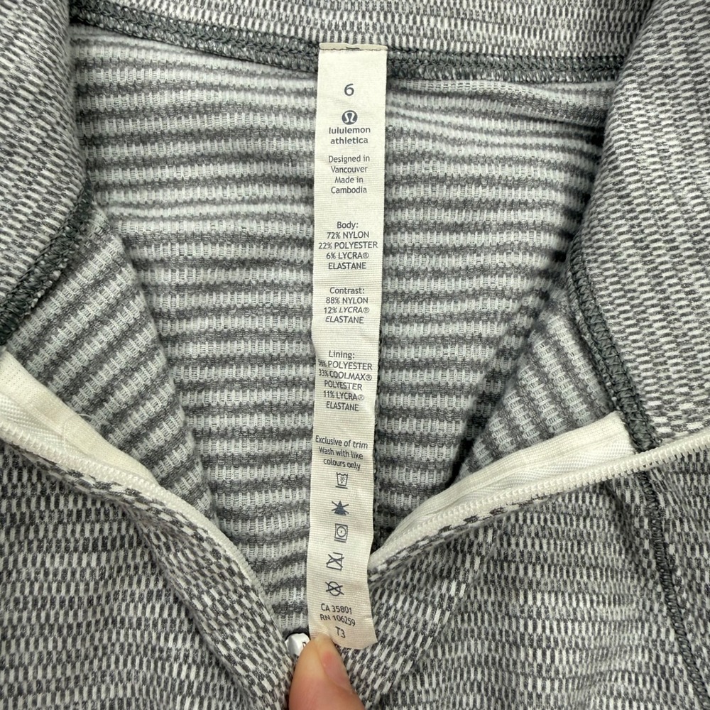 Lululemon Grey Space Dye Quarter Zip Pullover Thumbhole Active Top Size 6 - Picture 6 of 9